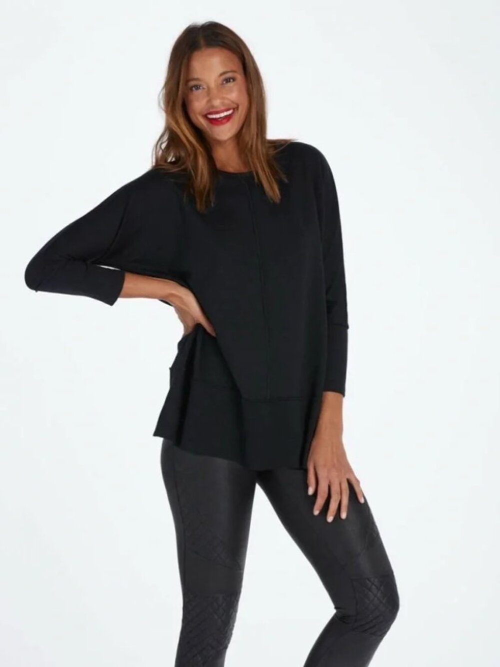 Spanx Black Round Neck Long Sleeve Tunic Top
